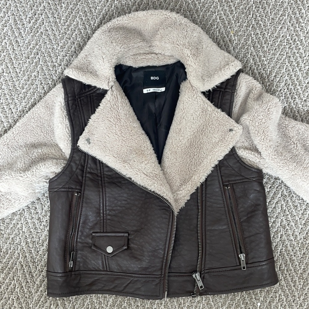 BDG Cropped leather jacket with soft faux fur sleeve details